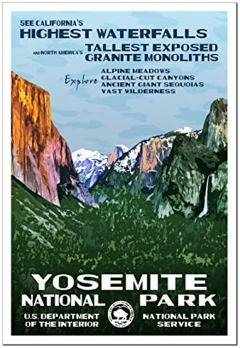 National Park Posters Yosemite Add Some Retro Flair To Your Home - Original Vintage Design by Rob Decker - 100% Recycled Material - Unframed - 13 x 19