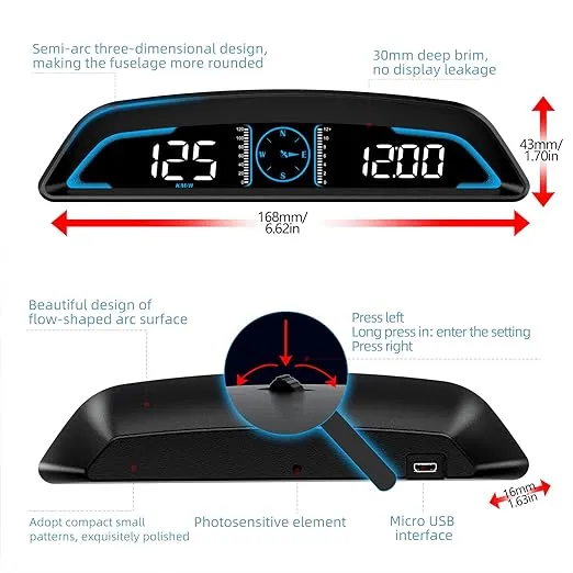 SinoTrack Digital GPS Speedometer Universal Heads Up Display for Car 5.5 inch Large LCD Display HUD with MPH Speed Fatigued Driving Alert Overspeed Alarm Trip Meter for All Vehicle