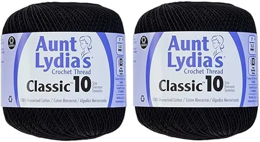 Aunt Lydia's Crochet Thread - Size 10 - Black (2-Pack)