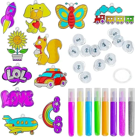 Dan&Darci Window Art for Kids - Sun Catchers Painting Kit - Suncatcher Craft Set Gift for Kids - Arts and Crafts Ages 6-12 yr Old - Paint Activities Kits Projects - Girl Boys DIY Age 5 6 7 8 9 10