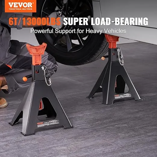 VEVOR Jack Stands, 6 Ton (13,000 lbs) Capacity Car Jack Stands Double Locking, 14.2-23 inch Adjustable Height, for lifting SUV, Pickup Truck, Car and UTV/ATV, Red, 1 Pair