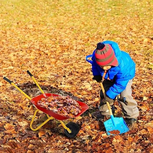 Costzon Kids Wheelbarrow, Metal Construction Toys Kart, Child Wheel Barrel w/Non-Slip Handle, Wearable Wheels, Yard Rover Steel Tray, Tote Dirt/Leaves/Tools in Garden for Toddlers (Red)