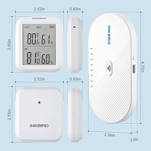 INKBIRD WiFi Thermometer Hygrometer 3 Pack, Indoor Outdoor Wireless Temperature Humidity Sensor with App Notification Alert, Export Data, for Room Kitchen Courtyard Brewhouse