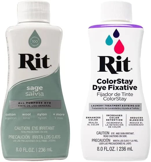 Rit Dye – 8 Oz. Liquid Fabric Dye for Clothing, Décor, and Crafts – Sage with Color Fixative