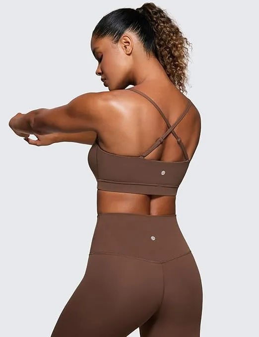 CRZ YOGA Butterluxe Womens Adjustable Spaghetti Thin Strap Sports Bra - Padded Wireless Square Neck Workout Yoga Bra