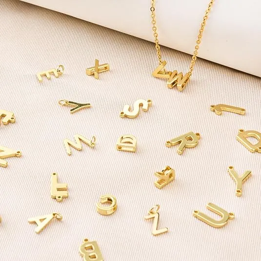 26Pcs 18K Gold Filled A-Z Alphabet Letters Charms for Jewelry Making, Initial A-Z Alphabet Charm Pendant Beads, Slide Glitter Pendants for Women DIY Bracelet Necklace Earrings Choker Making