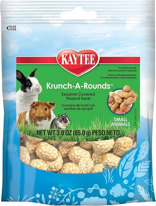 Kaytee Krunch-A-Rounds Sesame Covered Peanut Treat for Pet Rabbits, Guinea Pigs, Chinchillas, Hamsters, Gerbils, Mice and Rats, 3 oz
