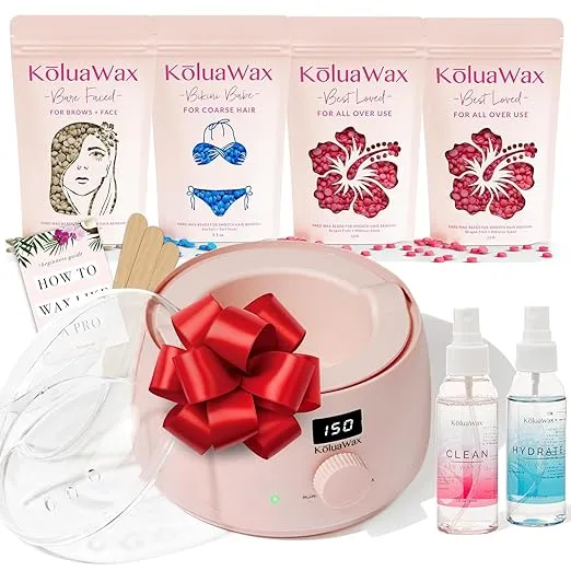 KoluaWax Premium Waxing Kit for Women - Hot Melt Wax Warmer for Hair Removal, Eyebrow, Bikini, Legs, Face, Brazilian Wax & More - Machine + 4-Pack Hard Wax Beads + Accessories, Blush