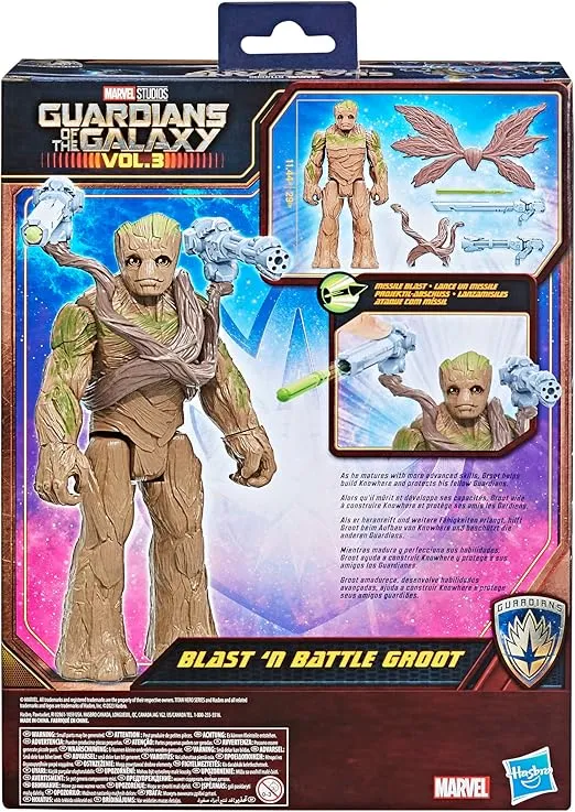Marvel Titan Hero Series Guardians of The Galaxy Vol. 3 Deluxe Blast 'N Battle Groot Action Figure, 11.5-Inch with Accessories