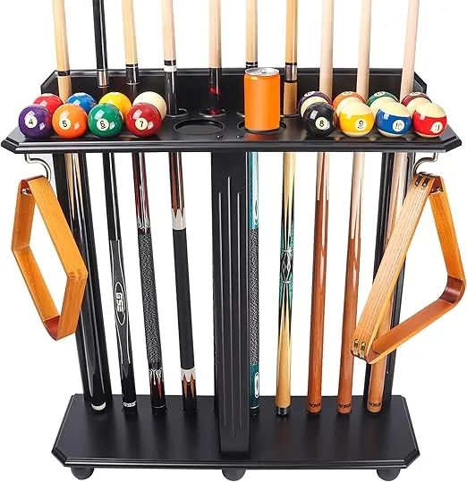GSE Games & Sports Expert Floor Stand Billiard Pool Cue Racks Only, Holds 10 Pool Cue Sticks, 2 Drink Holders, Billiard Ball Racks and Full Set of Pool Balls (Black)