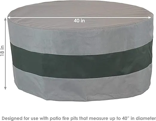 Sunnydaze Round 2-Tone Outdoor Fire Pit Cover - Gray/Green Stripe - Heavy Duty 300D Polyester Exterior Circular Winter Cover for Fire Pit - Waterproof and UV-Resistant - 40-Inch x 18-Inch