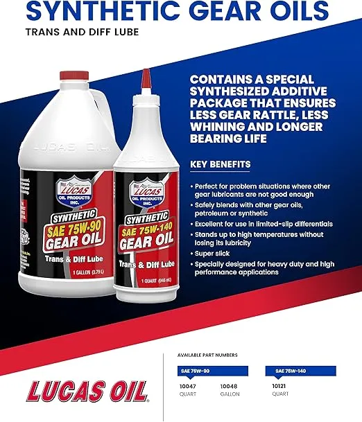 Lucas Oil 10047 SAE 75W-90 Synthetic Gear Oil/Transmission and Differential Lube - 1 Quart