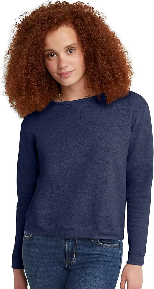 Hanes Women's Ecosmart V-Notch Crewneck Sweatshirt, Fleece Pullover Sweatshirt For Women