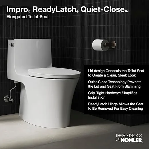 Kohler K-26801-0 Impro ReadyLatch Quiet Close Elongated Toilet Seat, White