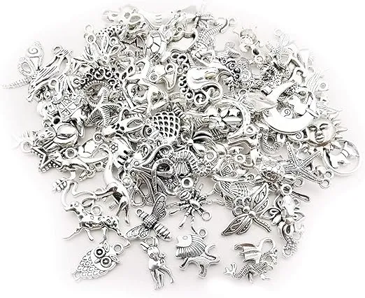Youdiyla 200 Mixed Charms Collection, Antique Silver Tone, Charms Metal Pendant Craft Supplies Findings for Crafting Necklace Bracelet Jewelry Making HM332