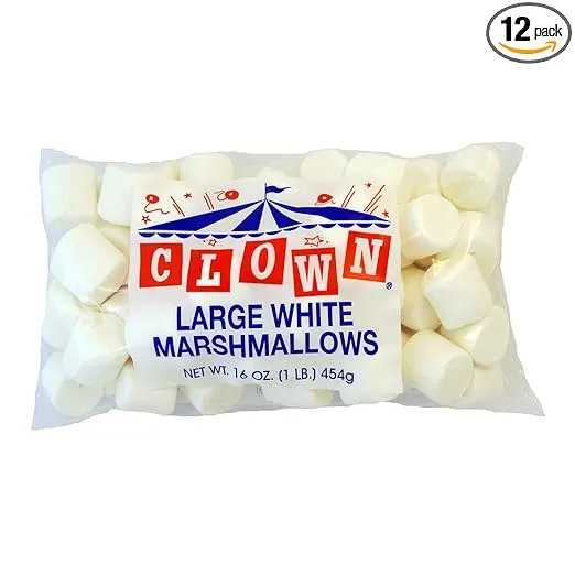 Clown Global Brands Large White Marshmallows | 12 Count / 1 lb Packages | Fat Free, Gluten Free, Cholesterol Free | Perfect for Snacking