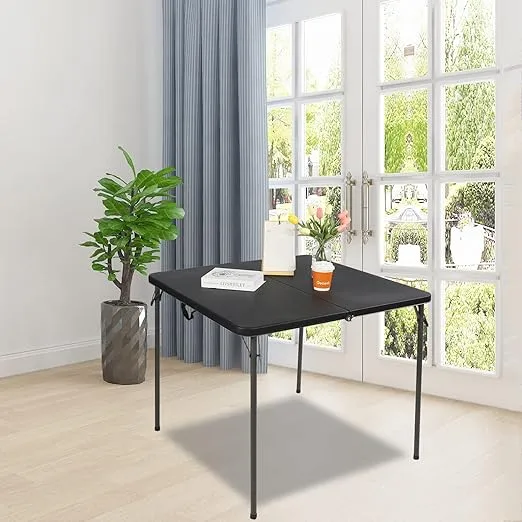REDCAMP 34" Square Folding Card Table with Resin Top, Portable Fold in Half Small Card Tables with Collapsible Legs for Adults Indoor Outdoor Use, Black