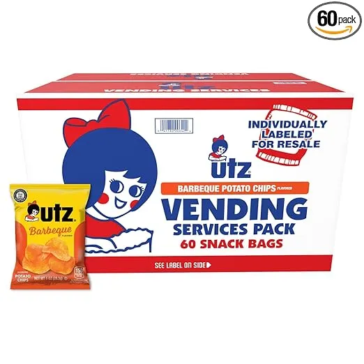 Utz Potato Chips, Barbeque - 1 Ounce (Pack of 60), Crispy Potato Chips Made from Fresh Potatoes, Crunchy Individual Snacks to Go, Cholesterol Free, Trans-Fat Free, Gluten Free Snacks