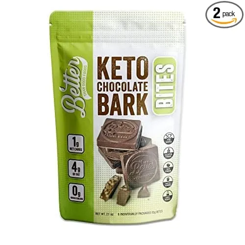 BETTER THAN GOOD Keto Chocolate Bark Bites | Sugar Free Keto Snacks, Low Carb Dark Chocolate Candy | Gluten Free, Guilt Free, Diabetic Friendly Snack with Prebiotics | Chocolate Krunch, 2 Pack