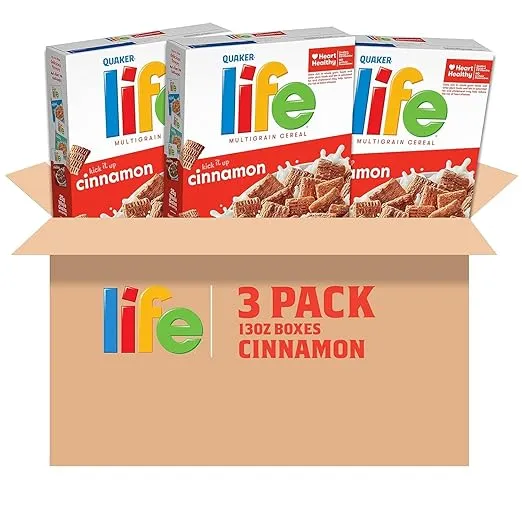 Life Breakfast Cereal, Cinnamon, 13oz Boxes (3 Pack)