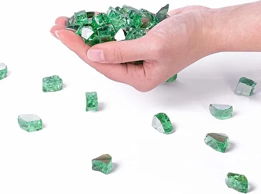 Celestial Fire Glass High Luster, 1/2" Reflective Tempered Fire Glass in Terrestrial Green | 10 Pound Jar