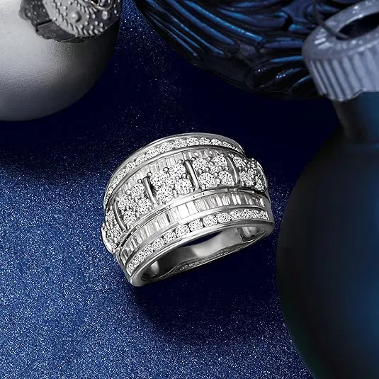Ross-Simons 2.00 ct. t.w. Baguette and Round Diamond Multi-Row Ring in Sterling Silver