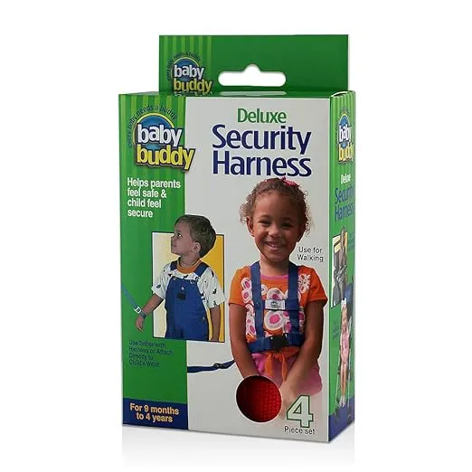 Baby Buddy Deluxe Safety Harness, with Adjustable Tether and Chair Restraint Straps, for Ages 9 Months to 4 Years, Red, 4 Piece Set