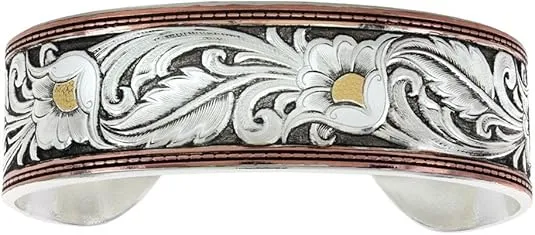 Montana Silversmiths LeatherCut Tri-Colored Floral Cuff Bracelet - Tri-color