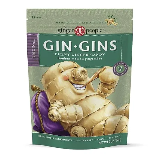 GIN GINS Original Ginger Chews – Natural Fresh Ginger Candy by The Ginger People – Individually Wrapped Healthy Candy – Original Flavor – 3oz Bag (Pack of 1)