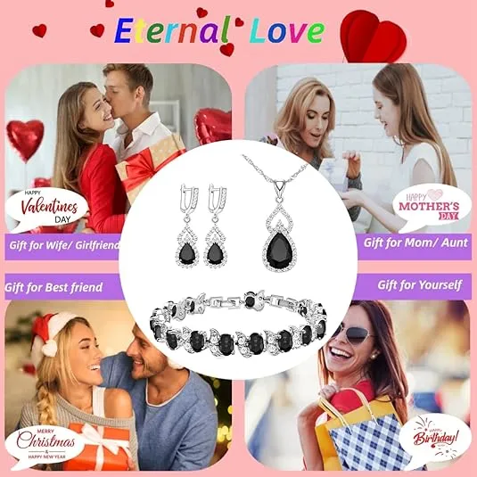 LMXXVJ Women Jewelry Set Platinum Plated Necklace Open Ring Earrings Bracelet Set,Birthday/Anniversary Mother’s Day Jewelry Gifts for Mom/Wife/Sister/Best Friend