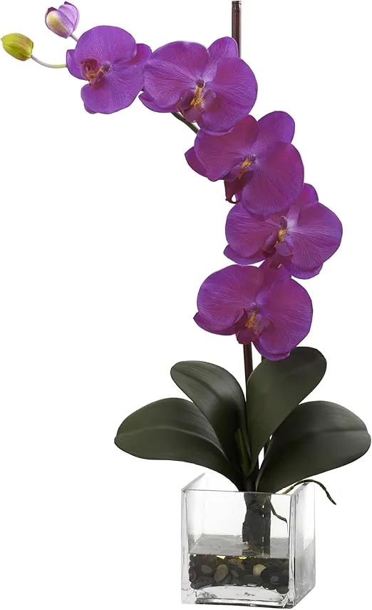 Nearly Natural 1324-OR Giant Phalaenopsis Orchid with Vase Arrangement, Orchid 15 in x 6 in x 26 in