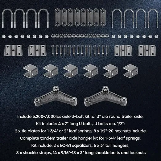 Youxmoto 5 Leaf Springs Tandem Trailer Axle Suspension Kit & U-Bolt & Hanger Kit; 25-1/4" L, 1-3/4" Width, 9/16" Bushing Dia, Fits for SW5; for 6000lb Axle…