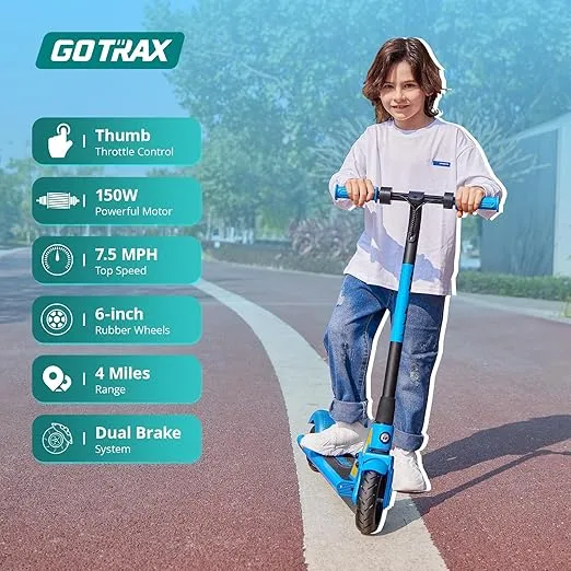 Gotrax GKS Electric Scooter for Kid, 6" Solid Wheels, Max 4 Miles and 7.5 Mph Speed Power by 150W Motor, UL2272 Safety Certification, Lightweight Electric Scooter for Boy Girl Ages 6-12