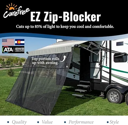 Carefree of Colorado Drop RV Awning EZ ZipBlocker - Black Mesh RV Awning Shade Screen, Canopy Sun Blocker, Camper Accessory for Front Patio (13' x 8')