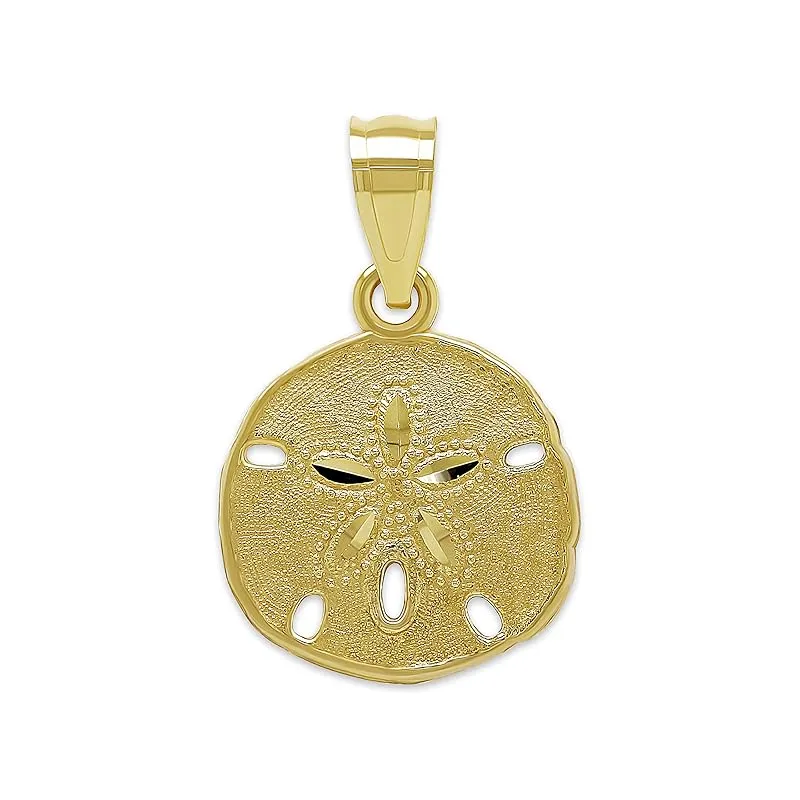 Gold Small Sand Dollar Charm - 10 Karat Solid Gold - Dainty Sand Dollar Pendant - Ocean Beach Seashell Charm - Charms For Necklaces, Bracelets, Anklets