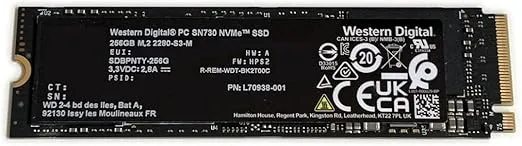 Western Digital WD 256GB Gaming SSD PC SN730 Black L70938-001 M.2 2280 PCIe Gen3 x4 NVMe SDBPNTY-256G Solid State Drive for Dell HP Omen Victus Lenovo Laptop Desktop Ultrabook