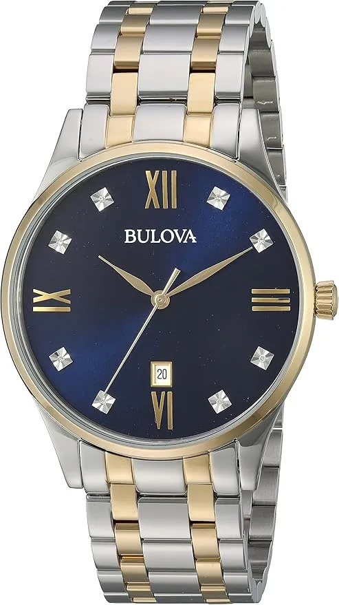Bulova Men's Classic Stainless Steel Watch with Diamonds and Day Date