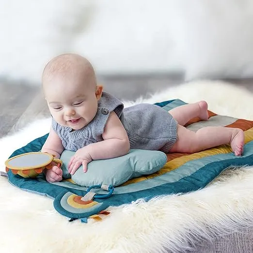 Itzy Ritzy Baby Tummy Time Play Mat, Includes Cloud-Shaped Bolster, Mirror & Crinkle Sound Toy - Tummy Time Mat for Babies 0 Months and Up (Rainbow)