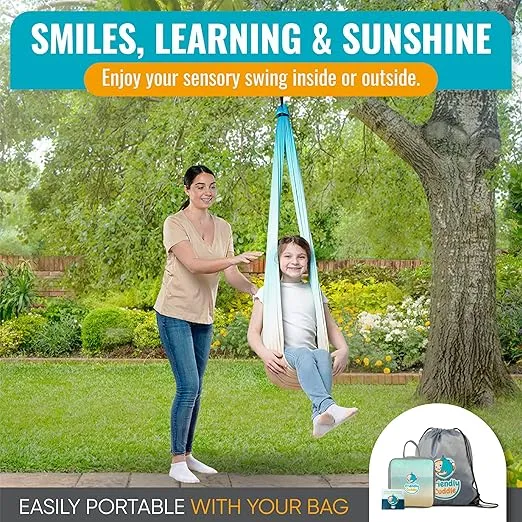 Sensory swing for kids & adults indoor or outdoor- Holds 300lbs, Double Layer, & 360 swivel, calming compression therapy swing, all hardware included -easy hang sensory hammock for kids, Sensory-Motor Toys & Gifts