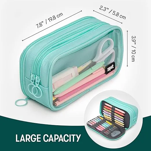 ZIPIT Half & Half Pencil Case | Large Capacity Pencil Pouch | Pencil Bag for School, College and Office (Mint)