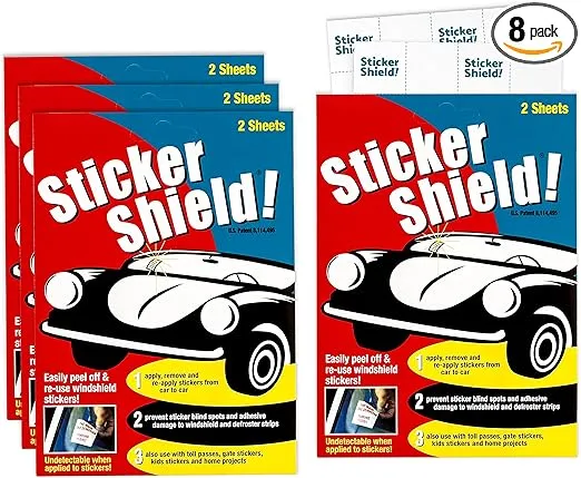 Windshield Sticker Applicator for Easy Application, Removal and Re-Application from Car to Car - 4 inch x 6 inch Sheets (4 Packs (8 Sheets Total))