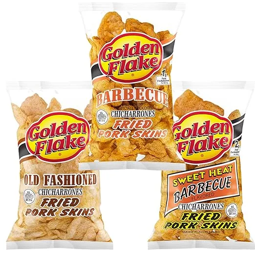 Golden Flake Fried Pork Skins: Old Fashioned, Barbecue, Sweet Heat Barbecue Variety 3-Pack