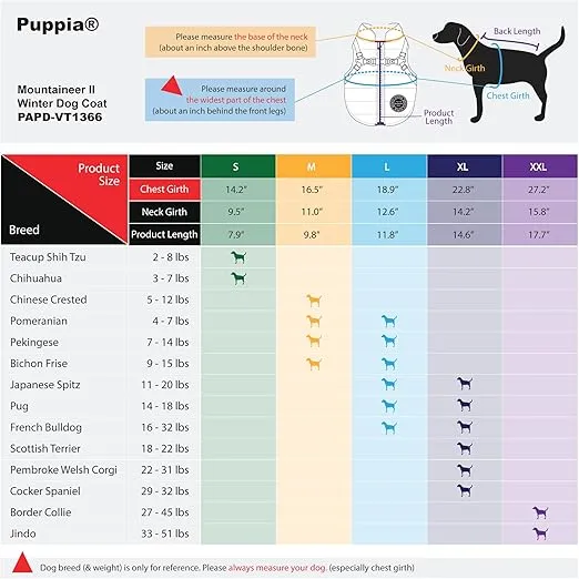 Puppia Mountaineer Winter Dog Coat with integrated harness No Pull Cold Weather Waterproof Warm Fleece Back Zipper for Small & Medium Dog, ORANGE, Large