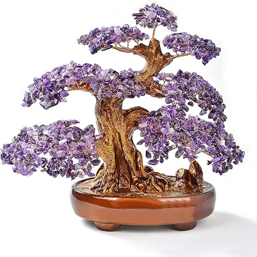 KALIFANO Natural Amethyst (1,251 Gemstone Count) Chakra Crystal Tree with Healing Properties - Bonsai Feng Shui Money Tree for Positive Energy, Luck and Wealth - 14"