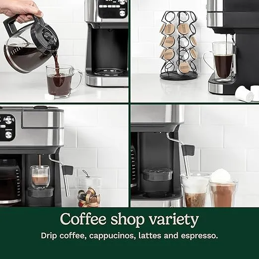 Cuisinart Coffeemaker, Coffee Center Barista Bar 4-In-1 Coffee Machine, Single-Serve Coffee, Espresso & Nespresso Capsule Compatible, 12-Cup Carafe, Black, SS-4N1