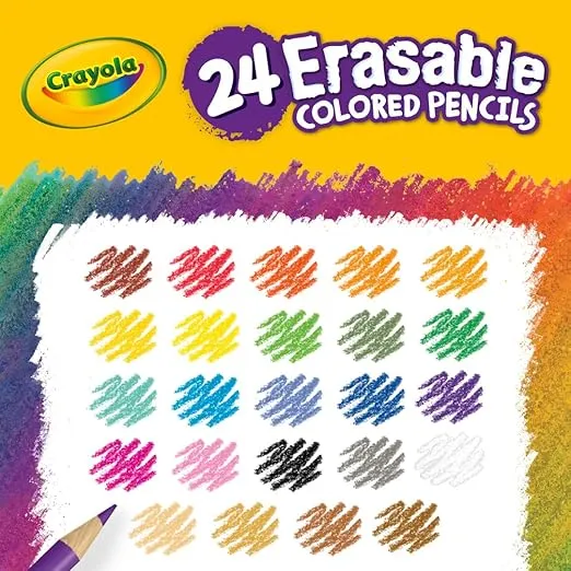 Crayola Erasable Colored Pencils (24ct), Kids Coloring Pencils for Coloring Books, Arts & Crafts, Stocking Stuffers for Kids, 6+