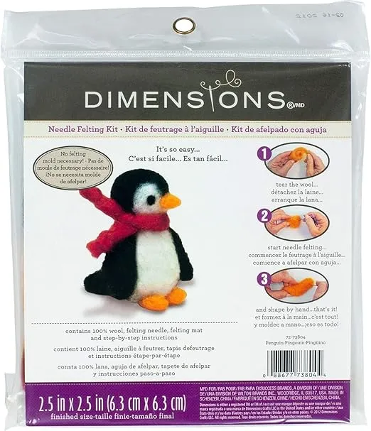 Dimensions Penguin Felt Animals Needle Felting Kit, 2.5'' x 2.5''