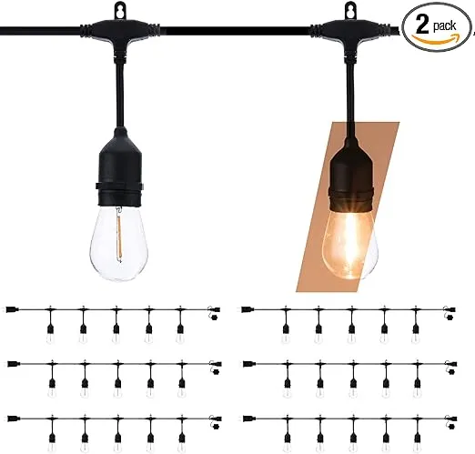 Landia Home 96FT (2x48FT) indoor & Outdoor LED Heavy Duty String Light, ETL Listed Commercial Grade Strand,30 Waterproof hanging sockets, 32 LED Bulbs, Warm White