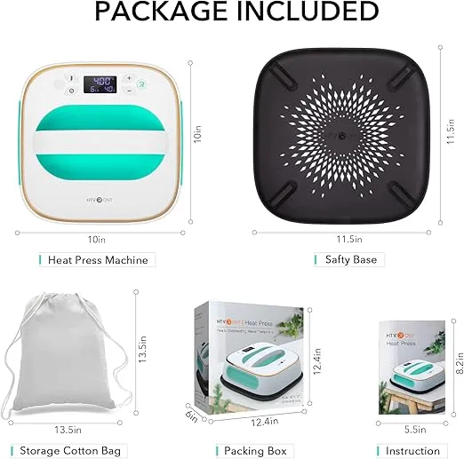 HTVRONT Heat Press Machine for T-Shirts, Portable Heat Press 10"X10", Iron Press for Sublimation and HTV Vinyl Shirt Press Machine for Hat, Bags, Heating Transfer Projects (Mint Green)