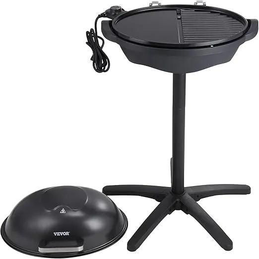VEVOR Indoor/Outdoor Electric Grill, 1800W 200sq.in Electric BBQ Grill & 2 Zone Grilling Surface, Non-stick Ceramic Coating Plate, Adjustable Temperature, Removable Stand Patio Grill for Party Camping